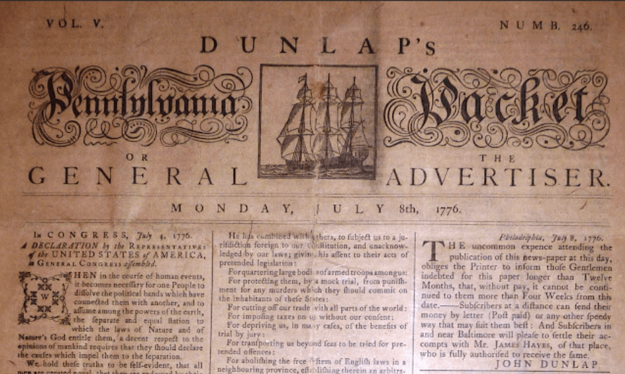 The Pennsylvania Packet- The Unanimous Declaration